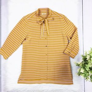 Fossil Yellow/Orange Stripe Top Silk Blouse 132